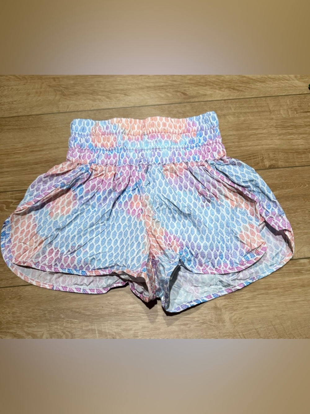 FP Movement by Free People Pastel Multicolor High-Waist Smocked Shorts